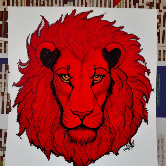 Draw a red lion, portrait
